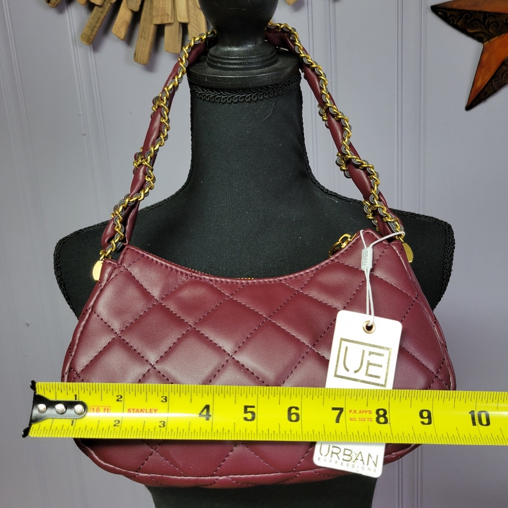 Urban expressions quilted shoulder bag gold tone metal-wine - Picture 3 of 12